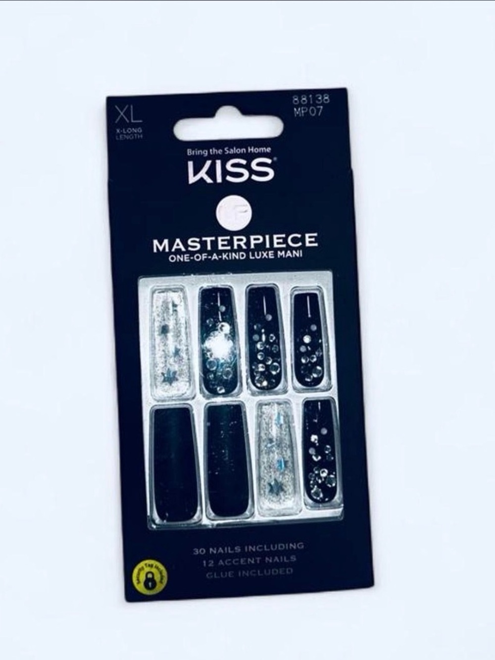 Kiss Masterpiece XL Black and Silver Press-On Nails
